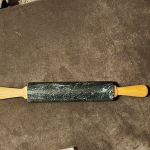 Dark green marble Italian rolling pin wooden Handles in excellent condition